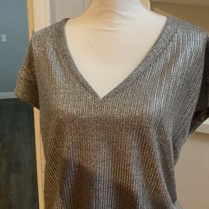 White House Black Market Silver V-Neck Top